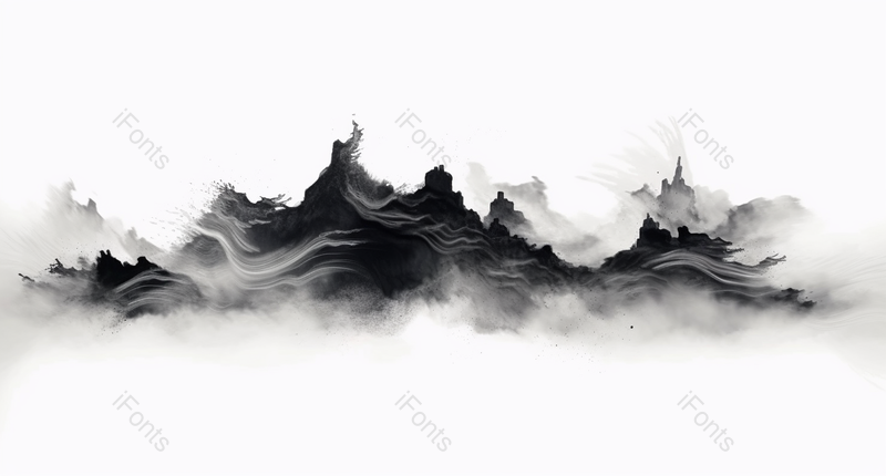 中国风云雾缭绕意境深远的沙画质感水墨山水画,插画/手绘图,插画/手绘图库,插画/手绘图下载,插画/手绘